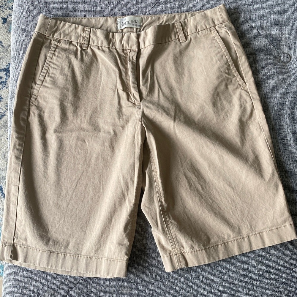 J.Crew Bermuda Shorts Womens 4 Khaki‎ Tan Stretch Cotton Twill Chino Casual